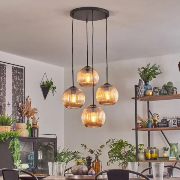 hofstein Koyoto Suspension, Boule lumineuse 35 cm Ambre, 4 lumières* Lampes Modernes
