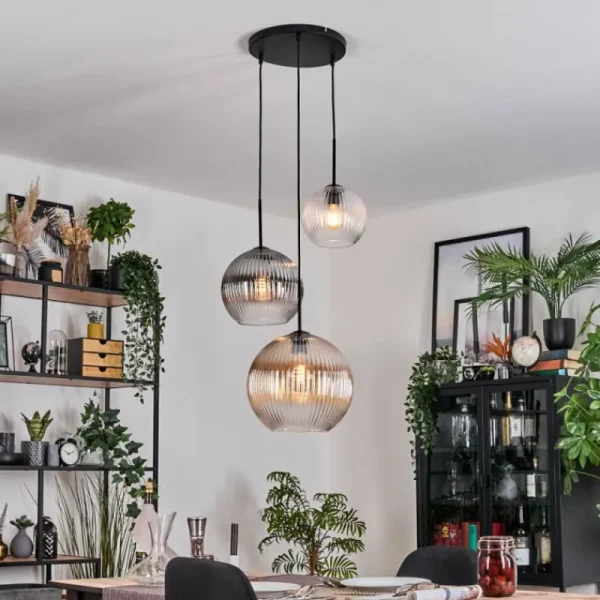 hofstein Koyoto Suspension, Boule lumineuse, Suspension 30 cm Noir, 3 lumières* Lampes Modernes