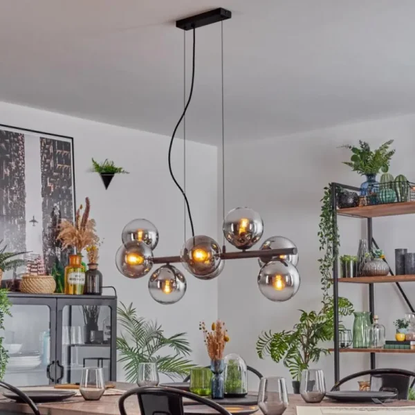 hofstein Koyoto Suspension, Boule lumineuse, Suspension Chrome, Clair, Fumé, 8 lumières* Lampes Modernes