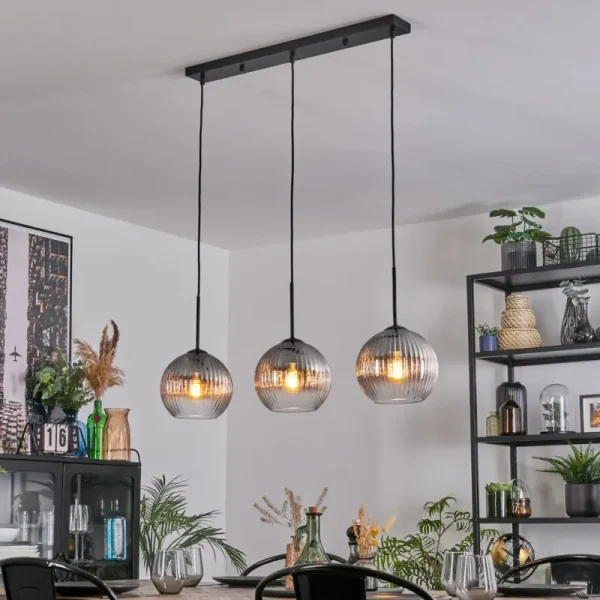hofstein Koyoto Suspension, Boule lumineuse, Suspension Clair, Fumé, 3 lumières* Lampes Modernes
