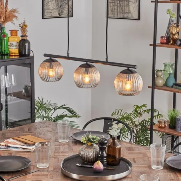 hofstein Koyoto Suspension, Boule lumineuse, Suspension Ambre, Clair, 3 lumières* Lampes Modernes