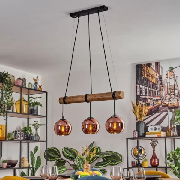 hofstein Koyoto Suspension, Boule lumineuse, Suspension Écru, Noir, 3 lumières* Lampes Modernes