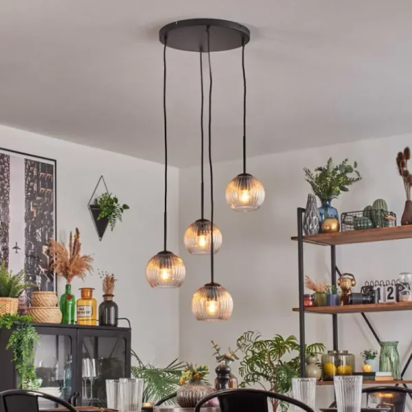 hofstein Koyoto Suspension, Boule lumineuse, Suspension Ambre, Clair, 4 lumières* Lampes Modernes