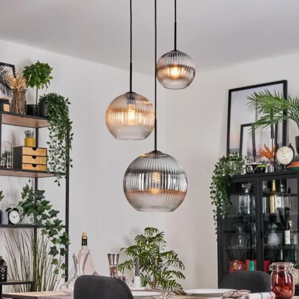hofstein Koyoto Suspension, Boule lumineuse, Suspension, Suspension grappe Ambre, Clair, Fumé, 3 lumières* Lampes Modernes