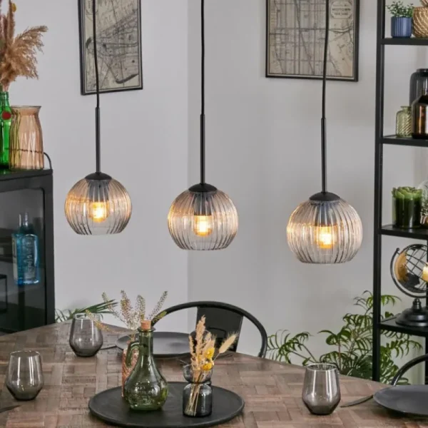 hofstein Koyoto Suspension, Boule lumineuse, Suspension Ambre, Clair, 3 lumières* Lampes Modernes