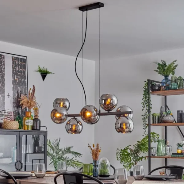hofstein Koyoto Suspension, Boule lumineuse, Suspension Chrome, Fumé, 8 lumières* Lampes Modernes