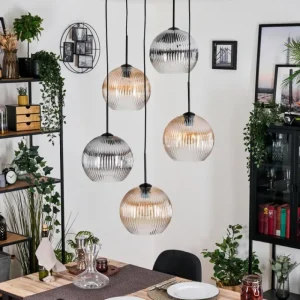 hofstein Koyoto Suspension, Boule lumineuse, Suspension grappe Ambre, Clair, Fumé, 5 lumières* Lampes Modernes
