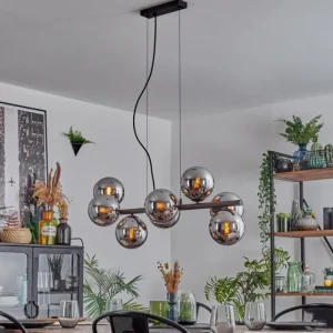 hofstein Koyoto Suspension, Boule lumineuse, Suspension Chrome, Fumé, 8 lumières* Lampes Modernes
