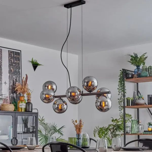 hofstein Koyoto Suspension, Boule lumineuse, Suspension Chrome, Fumé, 8 lumières* Lampes Modernes