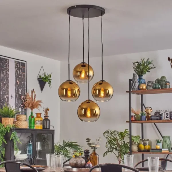 hofstein Koyoto Suspension, Boule lumineuse Or, Clair, 4 lumières* Lampes En Verre