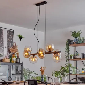 hofstein Koyoto Suspension, Boule lumineuse, Suspension Ambre, Clair, 8 lumières* Lampes En Verre