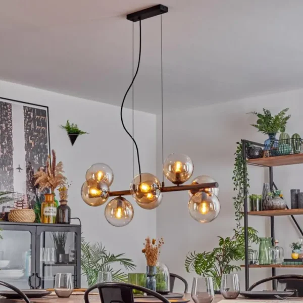 hofstein Koyoto Suspension, Boule lumineuse, Suspension Ambre, Clair, 8 lumières* Lampes En Verre