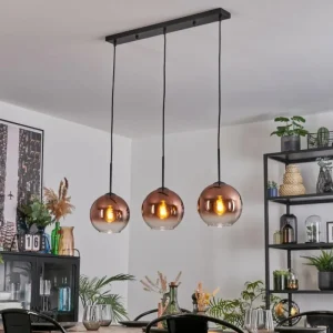 hofstein Koyoto Suspension, Boule lumineuse, Suspension Clair, Cuivré, 3 lumières* Lampes En Verre