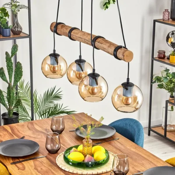 hofstein Koyoto Suspension, Boule lumineuse, Suspension Écru, Noir, 4 lumières* Lampes Modernes