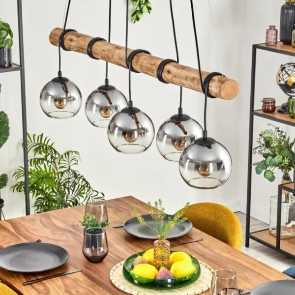 hofstein Koyoto Suspension, Boule lumineuse, Suspension Écru, Noir, 5 lumières* Lampes Modernes