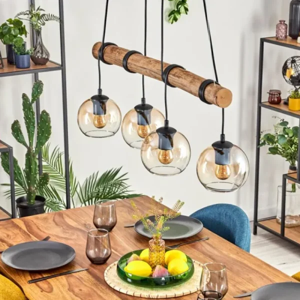 hofstein Koyoto Suspension, Boule lumineuse, Suspension Écru, Noir, 4 lumières* Lampes Modernes