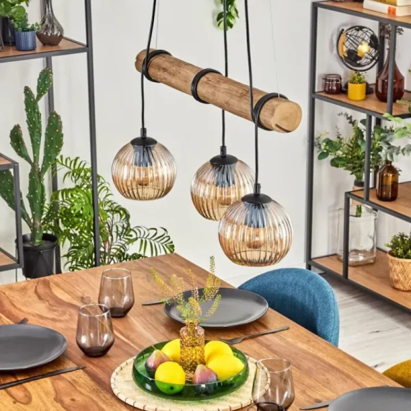hofstein Koyoto Suspension, Boule lumineuse, Suspension Écru, Noir, 3 lumières* Lampes Modernes