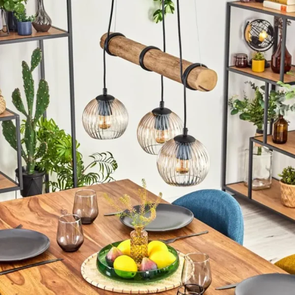 hofstein Koyoto Suspension, Boule lumineuse, Suspension Écru, Noir, 3 lumières* Lampes Modernes