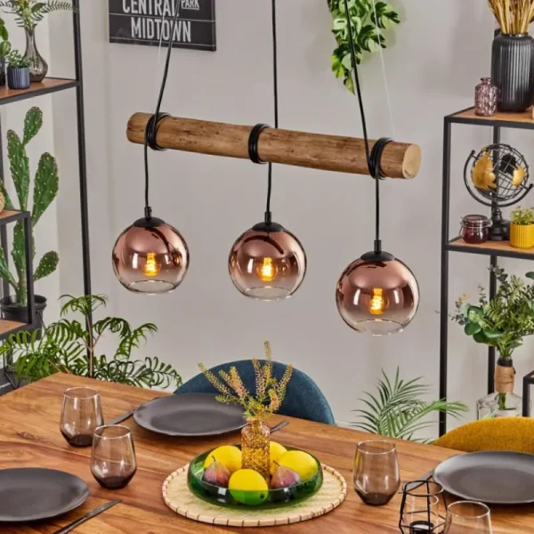 hofstein Koyoto Suspension, Boule lumineuse, Suspension Écru, Noir, 3 lumières* Lampes Modernes