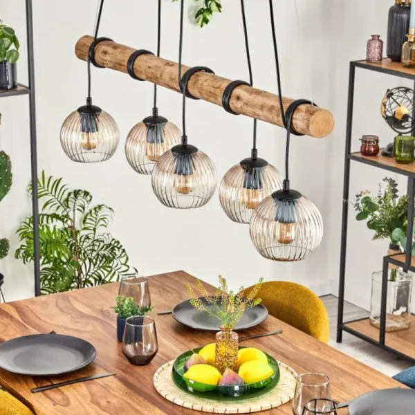 hofstein Koyoto Suspension, Boule lumineuse, Suspension Écru, Noir, 5 lumières* Lampes Modernes