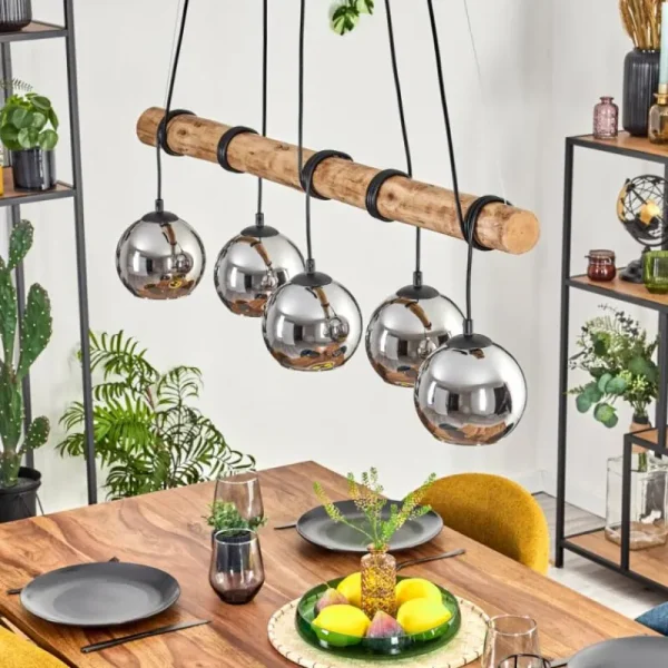 hofstein Koyoto Suspension, Boule lumineuse, Suspension Écru, Noir, 5 lumières* Lampes Modernes