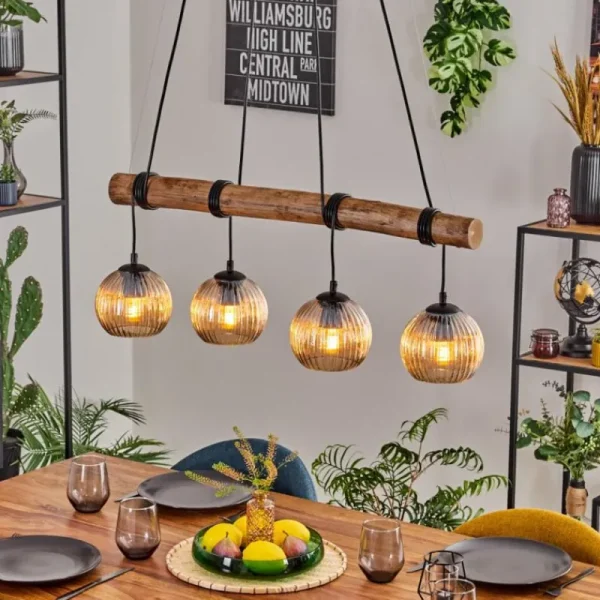 hofstein Koyoto Suspension, Boule lumineuse, Suspension Écru, Noir, 4 lumières* Lampes Modernes