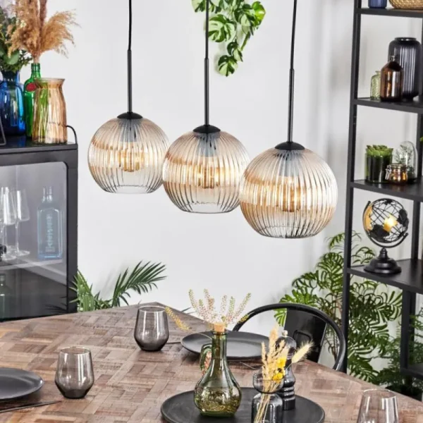 hofstein Koyoto Suspension, Boule lumineuse, Suspension Ambre, Clair, 3 lumières* Lampes Modernes