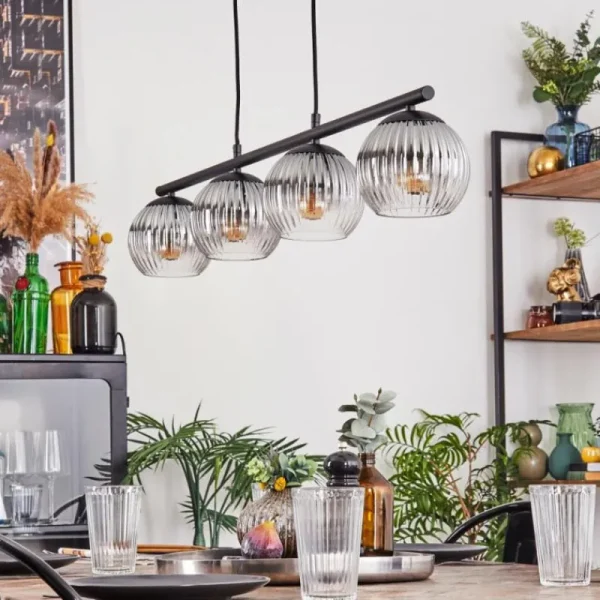 hofstein Koyoto Suspension, Boule lumineuse, Suspension Clair, Fumé, 4 lumières* Lampes Modernes