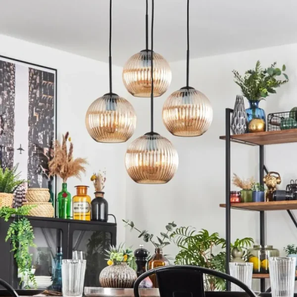 hofstein Koyoto Suspension, Boule lumineuse 35 cm Ambre, 4 lumières* Lampes Modernes