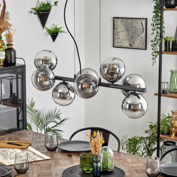 hofstein Koyoto Suspension, Boule lumineuse, Suspension Chrome, Clair, Fumé, 8 lumières* Lampes Modernes