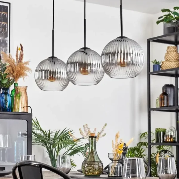 hofstein Koyoto Suspension, Boule lumineuse, Suspension Clair, Fumé, 3 lumières* Lampes Modernes