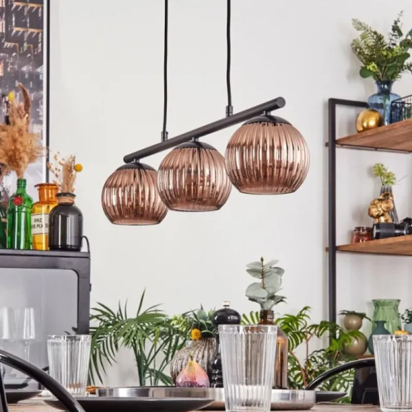 hofstein Koyoto Suspension, Boule lumineuse, Suspension Cuivré, 3 lumières* Lampes Modernes