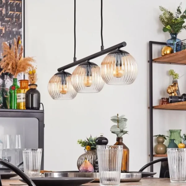 hofstein Koyoto Suspension, Boule lumineuse, Suspension Ambre, Clair, 3 lumières* Lampes Modernes