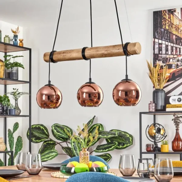 hofstein Koyoto Suspension, Boule lumineuse, Suspension Écru, Noir, 3 lumières* Lampes Modernes