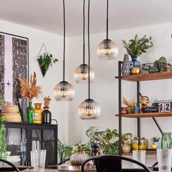 hofstein Koyoto Suspension, Boule lumineuse, Suspension Ambre, Clair, 4 lumières* Lampes Modernes