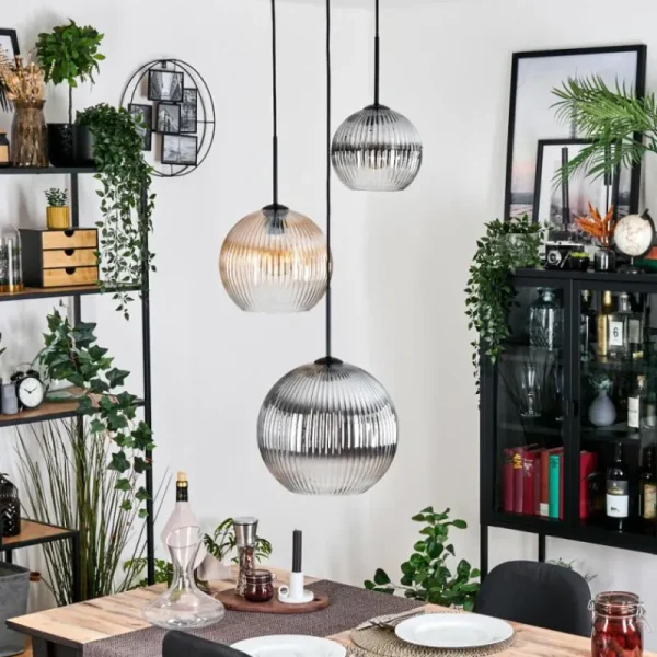hofstein Koyoto Suspension, Boule lumineuse, Suspension, Suspension grappe Ambre, Clair, Fumé, 3 lumières* Lampes Modernes