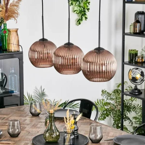 hofstein Koyoto Suspension, Boule lumineuse, Suspension Cuivré, 3 lumières* Lampes Modernes