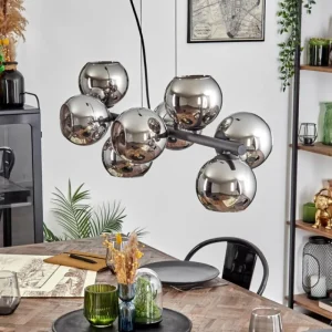 hofstein Koyoto Suspension, Boule lumineuse, Suspension Chrome, Fumé, 8 lumières* Lampes Modernes