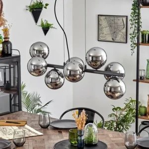 hofstein Koyoto Suspension, Boule lumineuse, Suspension Chrome, Fumé, 8 lumières* Lampes Modernes