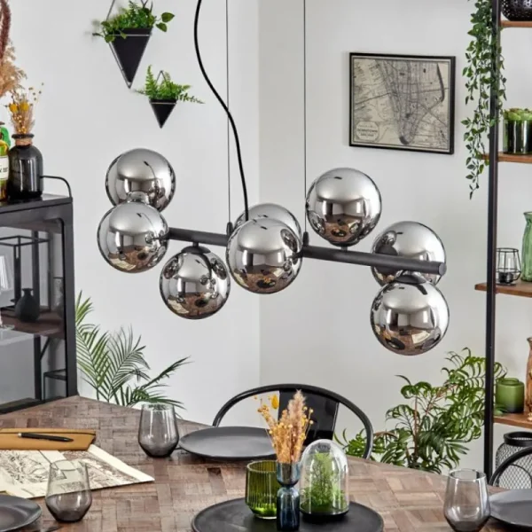 hofstein Koyoto Suspension, Boule lumineuse, Suspension Chrome, Fumé, 8 lumières* Lampes Modernes