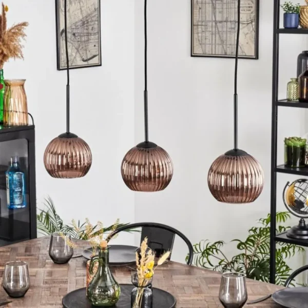 hofstein Koyoto Suspension, Boule lumineuse, Suspension Cuivré, 3 lumières* Lampes Modernes