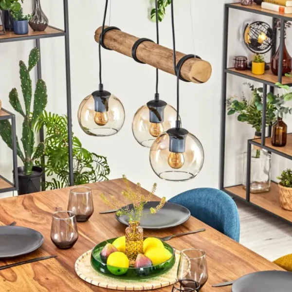 hofstein Koyoto Suspension, Boule lumineuse, Suspension Écru, Noir, 3 lumières* Lampes Modernes