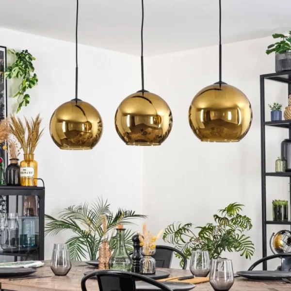 hofstein Koyoto Suspension, Boule lumineuse, Suspension Noir, 3 lumières* Lampes En Verre