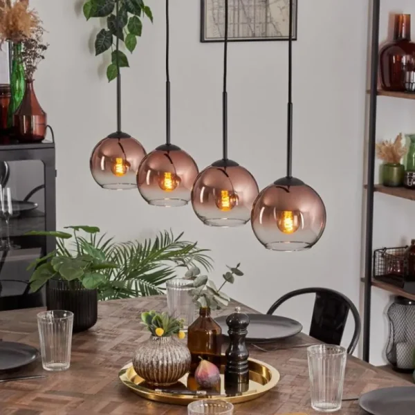 hofstein Koyoto Suspension Clair, Cuivré, 4 lumières* Lampes En Verre