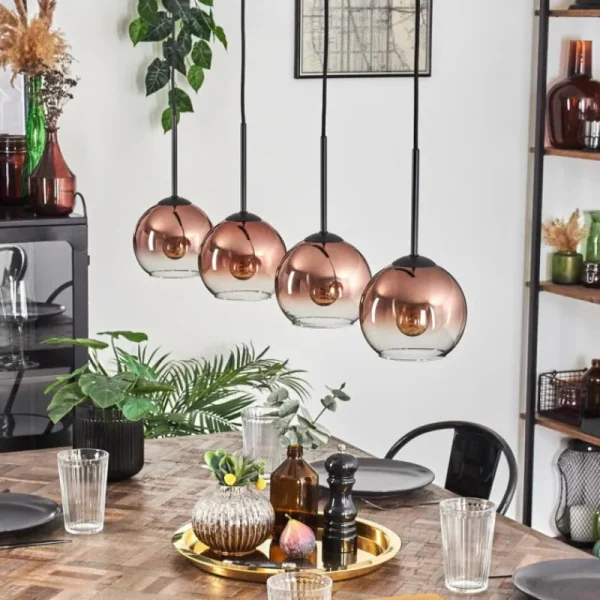 hofstein Koyoto Suspension Clair, Cuivré, 4 lumières* Lampes En Verre