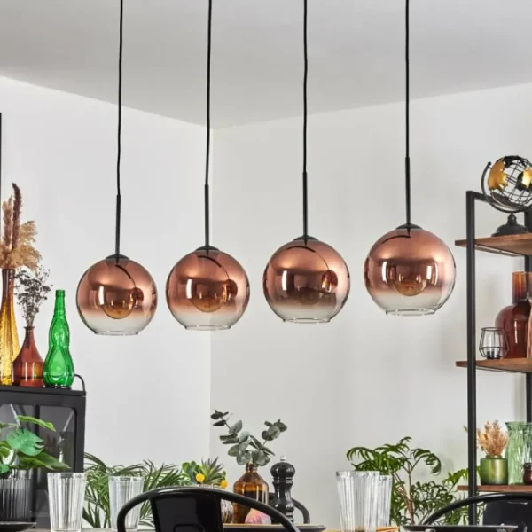 hofstein Koyoto Suspension Clair, Cuivré, 4 lumières* Lampes En Verre