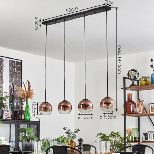 hofstein Koyoto Suspension Clair, Cuivré, 4 lumières* Lampes En Verre