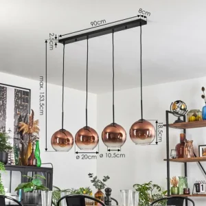 hofstein Koyoto Suspension Clair, Cuivré, 4 lumières* Lampes En Verre