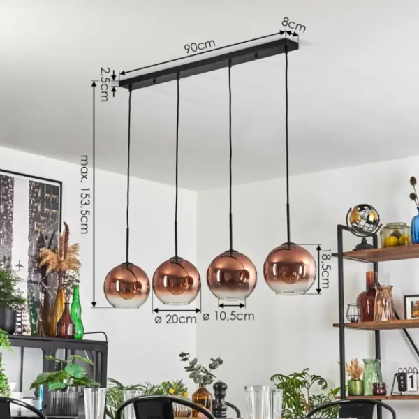 hofstein Koyoto Suspension Clair, Cuivré, 4 lumières* Lampes En Verre