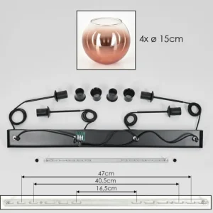 hofstein Koyoto Suspension Clair, Cuivré, 4 lumières* Lampes En Verre